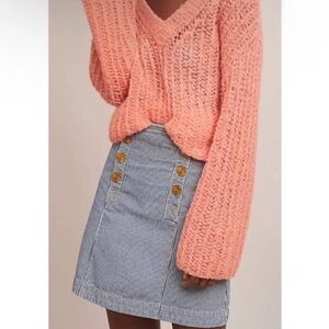 Anthropologie Pilcro Mini skirt with blue and white stripes in cotton. Size 2